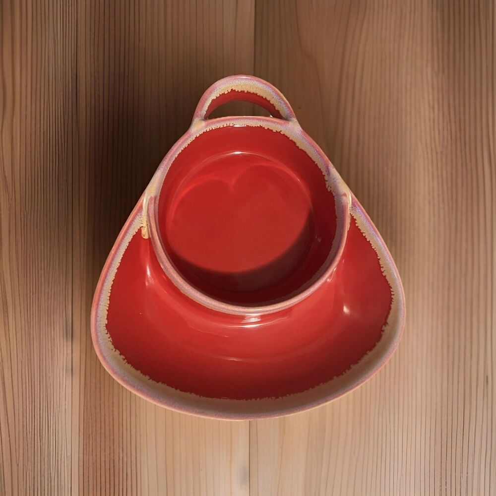 VTG LTD Commodities Drip Glaze Pottery Soup & Cracker Chip Dip Snack Bowl Red